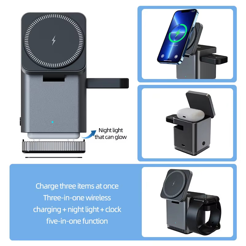 2025 New Factory Custom Logo Foldable Magnetic Fast Charging 3 in 1 Wireless Chargers Cube Station with Night Light