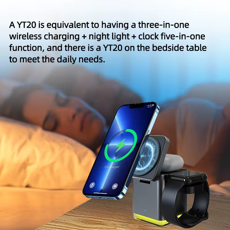 2025 New Factory Custom Logo Foldable Magnetic Fast Charging 3 in 1 Wireless Chargers Cube Station with Night Light